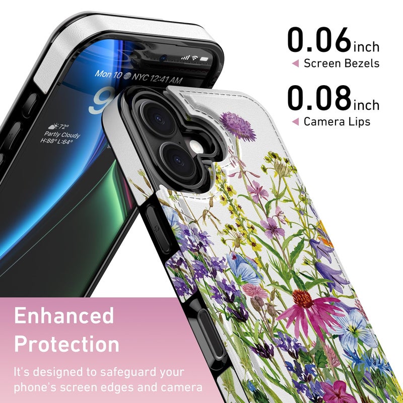 Goodon for iPhone 17 Case Wallet - Flip Folio Leather Cover with Trendy Floral Design, 3 Card Slots & Kickstand Function, Stylish Protective Phone Case for Women and Girls - Blooming Wildflowers - Image 3