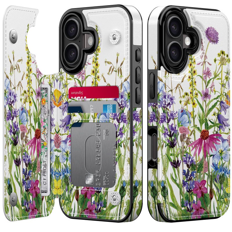Goodon for iPhone 17 Case Wallet - Flip Folio Leather Cover with Trendy Floral Design, 3 Card Slots & Kickstand Function, Stylish Protective Phone Case for Women and Girls - Blooming Wildflowers - Image 1