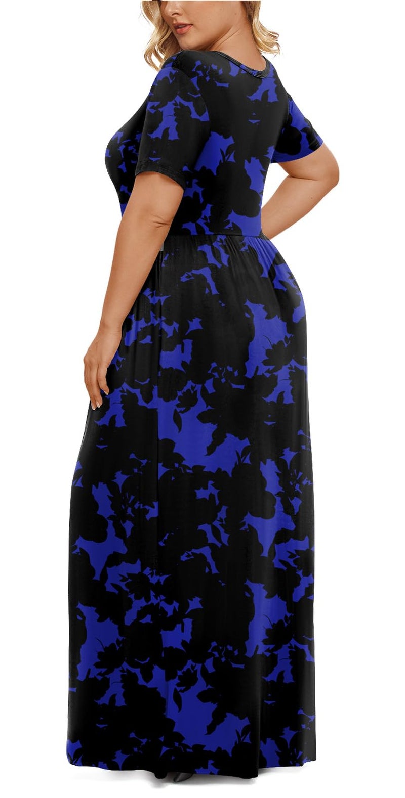 LONGYUAN Women's Plus Size Maxi Dresses for Curvy Women Summer Short Sleeve Casual 2026 Long Dress Blue Fl 3XL - Image 3