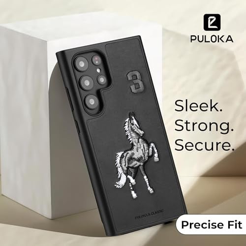 PULOKA - Mobile Cover Compatible for Samsung S25 Ultra - Horse Embroidery - Sleek & Stylish - Protective & Anti Scratch Phone Cover Vegan Leather Back Case - Men & Women - Santa Barbara Polo (Black) - Image 2
