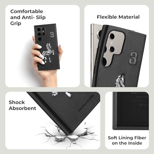 PULOKA - Mobile Cover Compatible for Samsung S25 Ultra - Horse Embroidery - Sleek & Stylish - Protective & Anti Scratch Phone Cover Vegan Leather Back Case - Men & Women - Santa Barbara Polo (Black) - Image 5