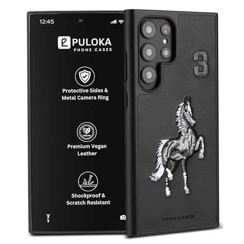 PULOKA - Mobile Cover Compatible for Samsung S25 Ultra - Horse Embroidery - Sleek & Stylish - Protective & Anti Scratch Phone Cover Vegan Leather Back Case - Men & Women - Santa Barbara Polo (Black) - Image 1