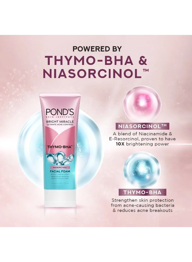 Pond's Ultimate Acne Control THYMO-BHA Facial Foam, Deep Cleansing Face Wash for Acne-Prone & Oily Skin, Helps Remove Excess Oil & Impurities, Daily Facial Cleanser, 100g - Image 3