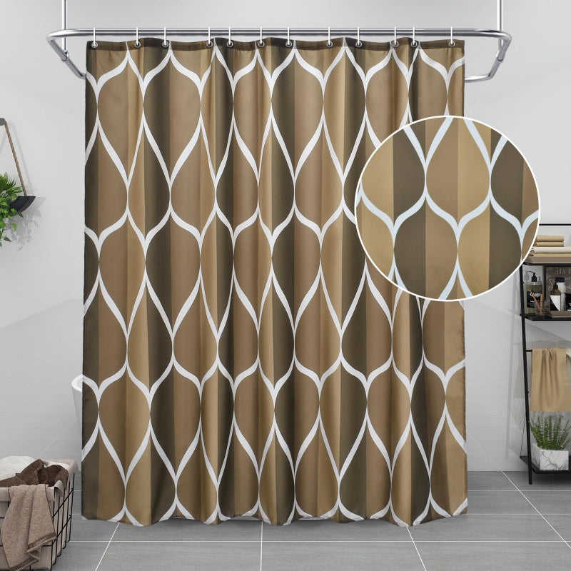 Gelbchu Brown Geometric Shower Curtain Waterproof Design and Polyester QuickDrying Weighted Hem Brown Shower Curtains Set for Bathroom W 72 x H 72 Machine Washable with 12 Hooks
