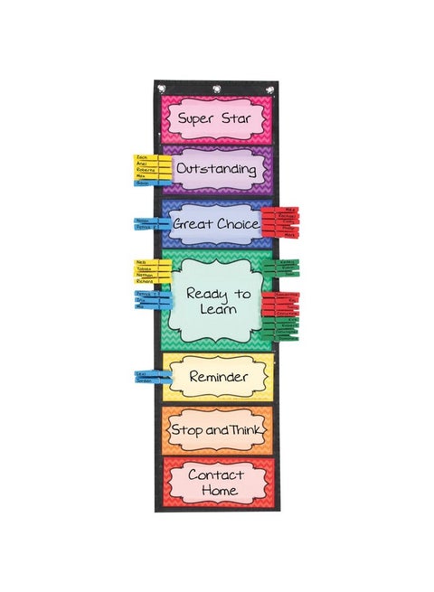 Classroom Behavior Ez-Tuck Clip-N-Track Pocket Chart And Clothespins - Track Student Actions Easily Each Day - Classroom Essentials & Must Haves