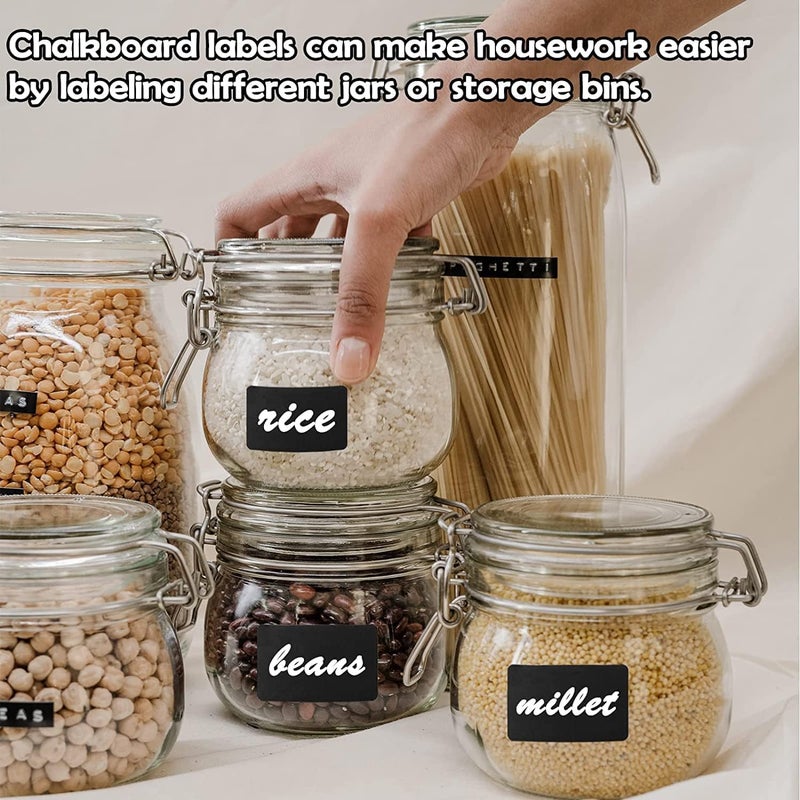 جيه زد اس 120 قطعة من ملصقات السبورة، قابلة للمسح وإعادة الاستخدام مع قلم طباشير سائل، للاستخدام في البرطمانات والتوابل والحرف اليدوية والمنزل والمطبخ وديكور الحفلات وغرف الحرف اليدوية وحفلات الزفاف (مستطيل) - Image 4