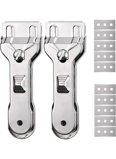 promass 2 Pack Glass Scraper Cleaning Scraper with 10 Pcs of 2 Sided Sharp Blades, Suitable for Glass Ceramic and Induction Cooktops, Stove, Ovens, Stains, Paints, Labels and Stickers(Non Scratch)