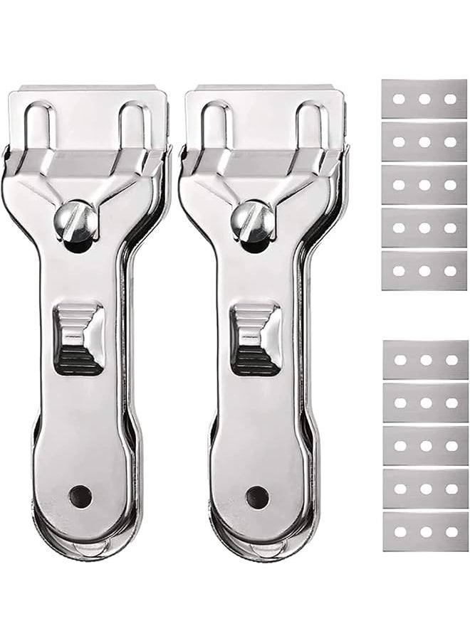promass 2 Pack Glass Scraper Cleaning Scraper with 10 Pcs of 2 Sided Sharp Blades, Suitable for Glass Ceramic and Induction Cooktops, Stove, Ovens, Stains, Paints, Labels and Stickers(Non Scratch)
