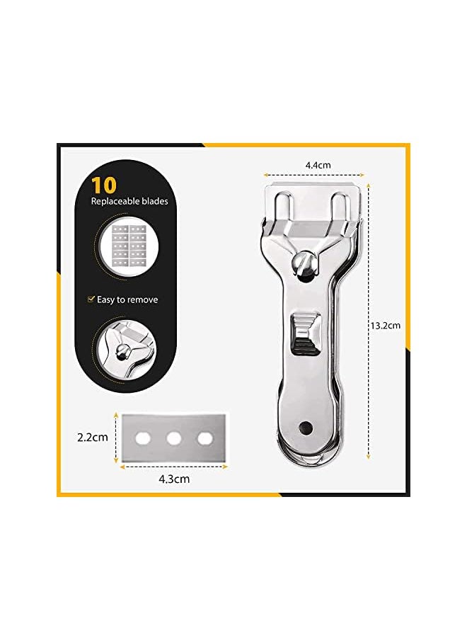 promass 2 Pack Glass Scraper Cleaning Scraper with 10 Pcs of 2 Sided Sharp Blades, Suitable for Glass Ceramic and Induction Cooktops, Stove, Ovens, Stains, Paints, Labels and Stickers(Non Scratch)