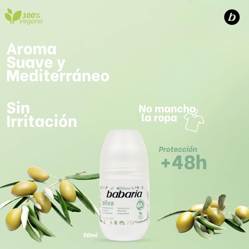 Babaria Olive Oil Roll On Deodorant 50ml Alcohol and Paraben Free by Babaria - Image 3