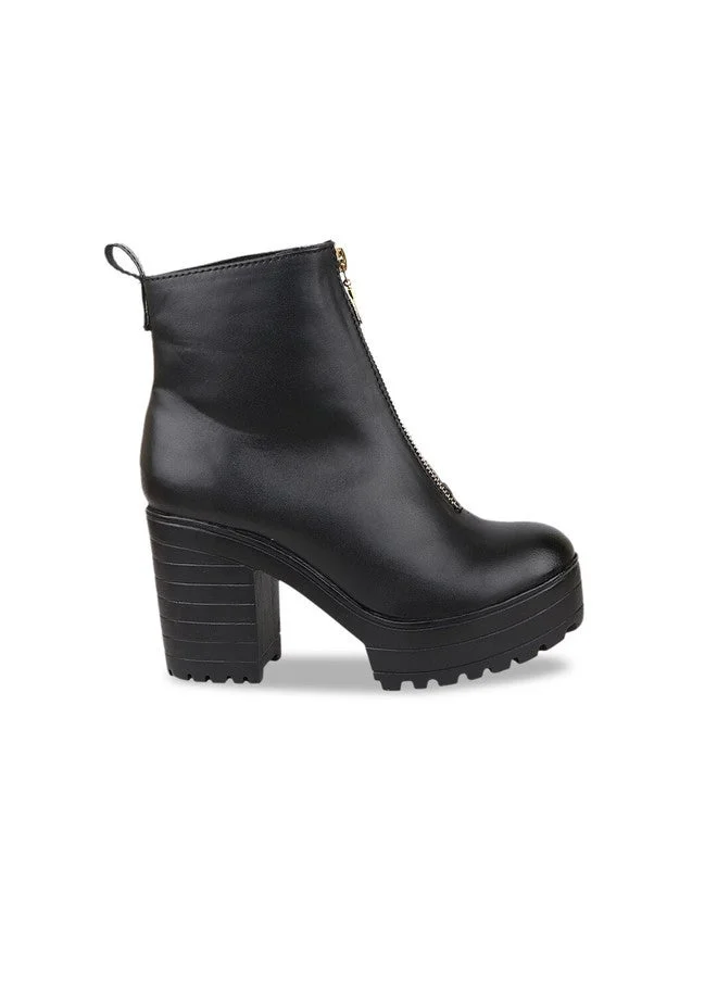 شوتوبيا Shoetopia Womens Solid Zipper Block Heeled Boots