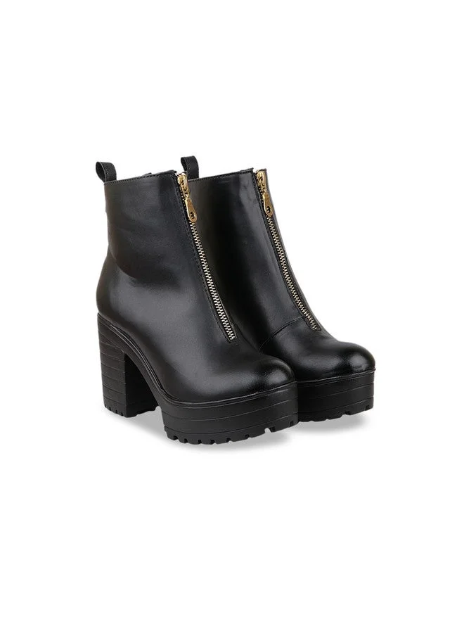 شوتوبيا Shoetopia Womens Solid Zipper Block Heeled Boots
