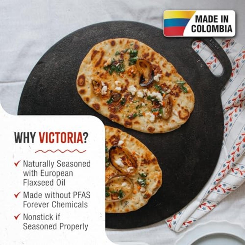 15-ch Cast Iron Tawa Dosa Pan, Pizza Pan with a Loop Handle, Crepe Pan Preseasoned with Flaxseed Oil, Made Colombia - Image 2
