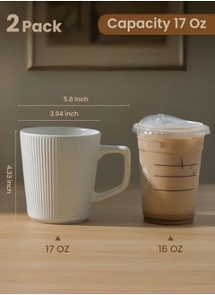 nihao The Latest Mug 17oz/500ML Porcelain Coffee Mugs Set of 2,Tumbler, Large Ceramic Mugs Set with Handles for Man and Wife, Dad, Mom, Friend, Modern Coffee Cups for Tea, Latte, Cappuccino, Cocoa, Dishwasher&Microwave Safe  - Image 2