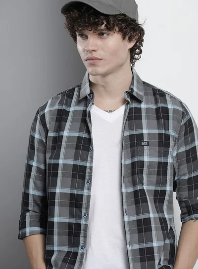 The Indian Garage Co Men Regular Fit Checkered Full Sleeves Cutaway Collar Casual Shirt