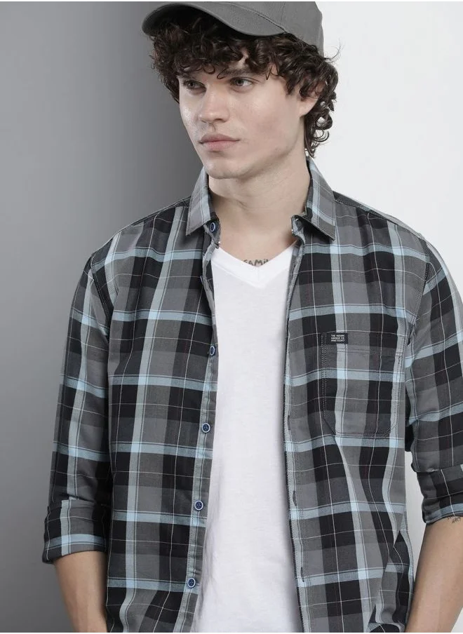 The Indian Garage Co Men Regular Fit Checkered Full Sleeves Cutaway Collar Casual Shirt