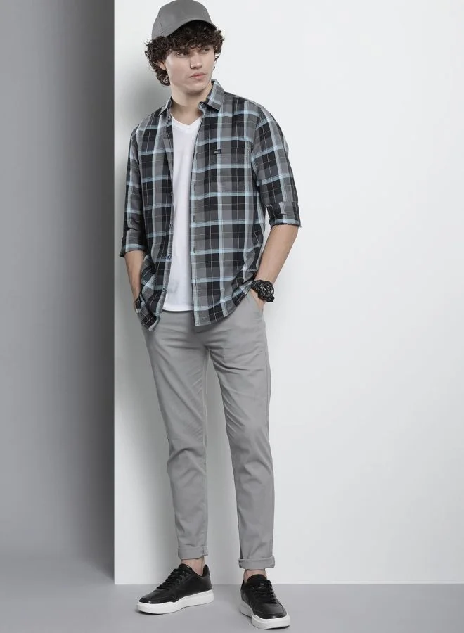The Indian Garage Co Men Regular Fit Checkered Full Sleeves Cutaway Collar Casual Shirt