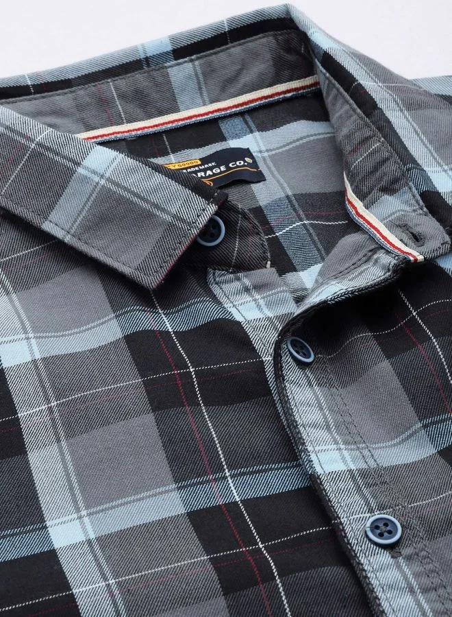 The Indian Garage Co Men Regular Fit Checkered Full Sleeves Cutaway Collar Casual Shirt
