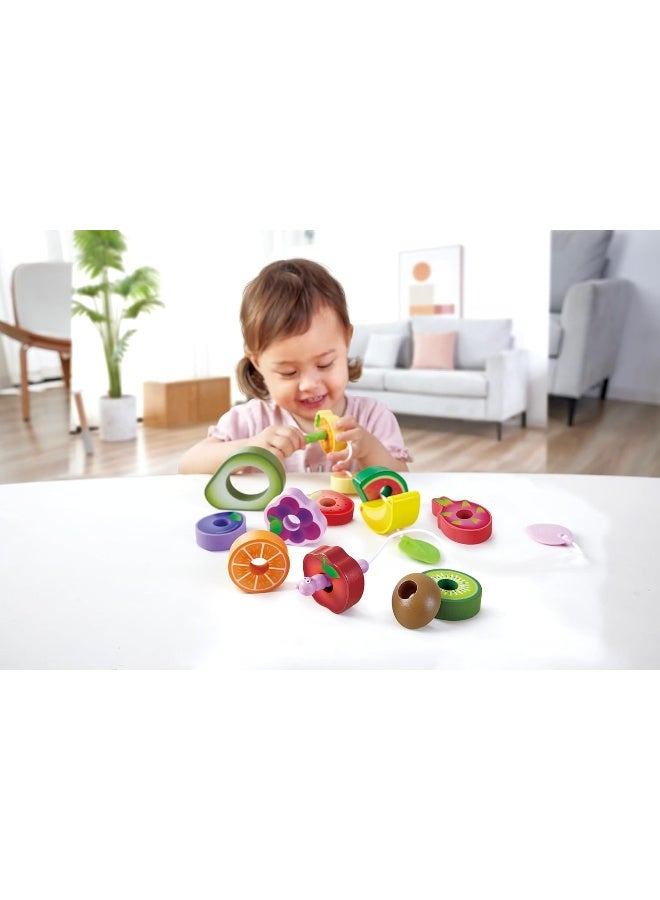 Hape Wooden Caterpillar Fruit Feast Set | 2 Caterpillars & 13 Fruit Pieces For Lacing & Threading String Set | Fine Motor Skills Development Toy For Toddlers 18M+ | Educational Play & Creativity  - Image 5
