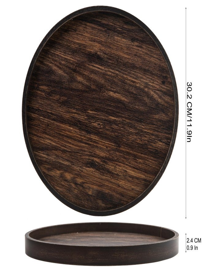 VERGOODR Rustic Round Wood Decorative Coffee Table Tray Farmhouse Decor with Wood Texture Boho Ottoman Serving Tray for Kitchen Counter Home (Dark Brown) - Image 3