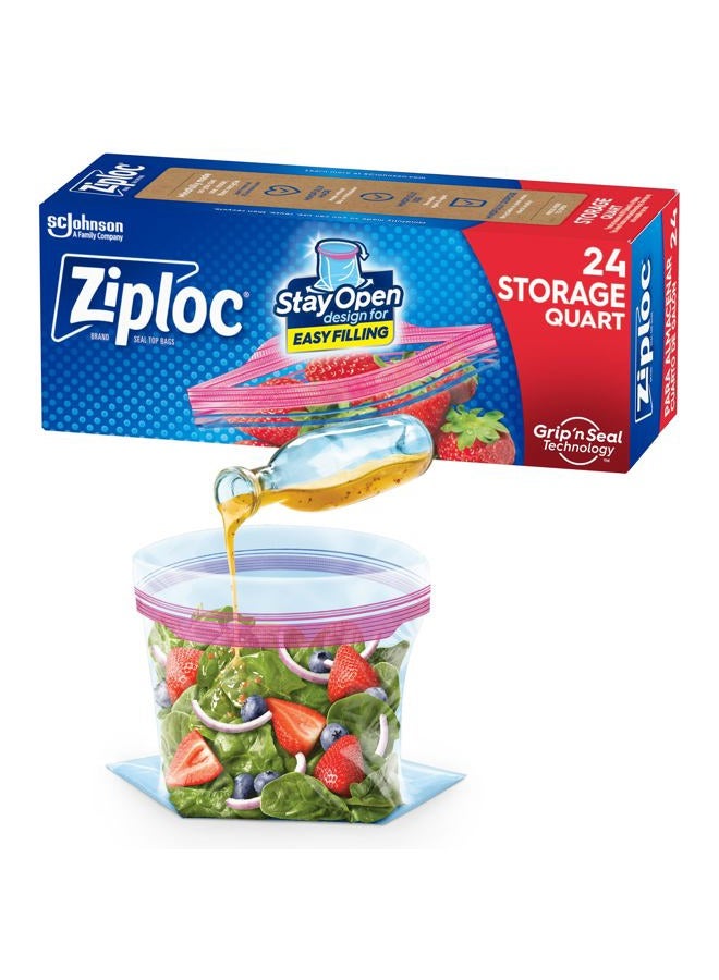 Ziploc Quart Food Storage Bags, Stay Open Design with Stand-Up Bottom, Easy to Fill, 24 Count - Image 1