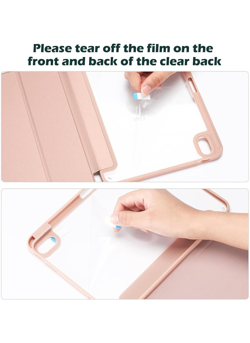 Raxoom iPad 10.9 Inch 10th Gen Case with Pencil Holder 2022 Clear Transparent Back Shell Trifold Protective cover Shockproof Cover for 2022 iPad 10th Gen A2696 A2757 A2777 Pink - Image 5