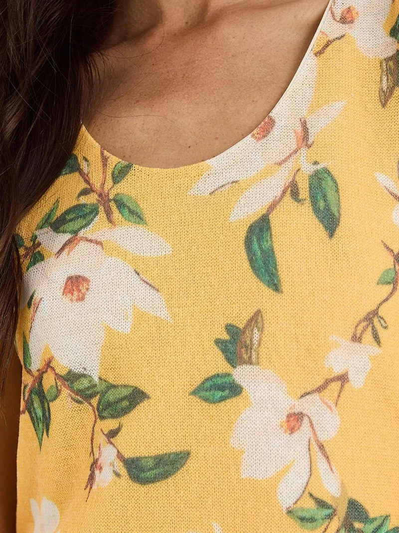 Bianco Lucci Lemon Yellow LUCCI Floral U Collar Sleeveless Top for Women | Best Price UAE