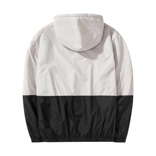 XiaoYouYu Men's Lightweight Windbreaker Jackets Outdoor Hooded Pocket Raincoat Jacket (Light Grey, Large) - Image 3
