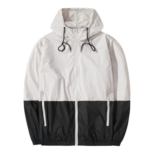 XiaoYouYu Men's Lightweight Windbreaker Jackets Outdoor Hooded Pocket Raincoat Jacket (Light Grey, Large) - Image 1