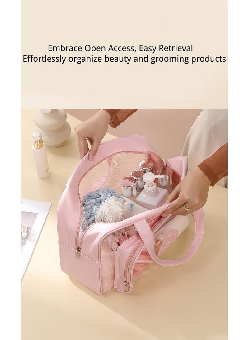 Wander Agio Travel Toiletry Kit Bags Vacation Cosmetic Makeup Organizer Bath Room Beach Transparent Big Bag Pink  - Image 4