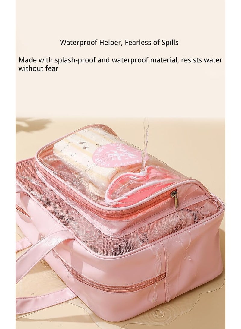 Wander Agio Travel Toiletry Kit Bags Vacation Cosmetic Makeup Organizer Bath Room Beach Transparent Big Bag Pink  - Image 3