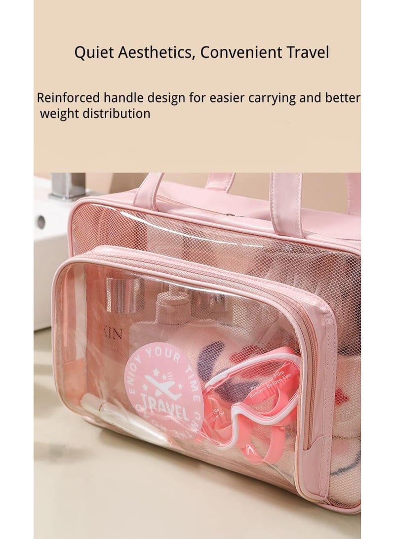 Wander Agio Travel Toiletry Kit Bags Vacation Cosmetic Makeup Organizer Bath Room Beach Transparent Big Bag Pink  - Image 2