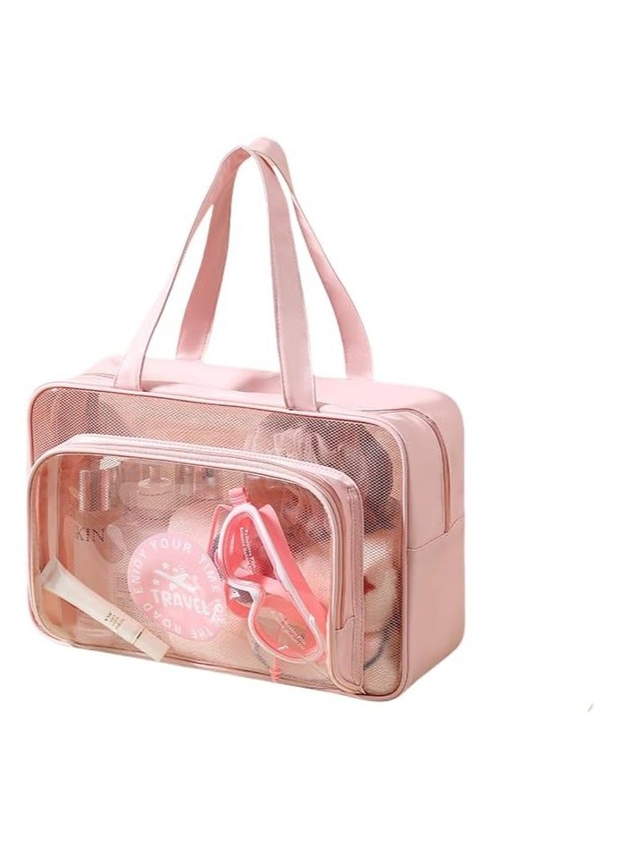 Wander Agio Travel Toiletry Kit Bags Vacation Cosmetic Makeup Organizer Bath Room Beach Transparent Big Bag Pink  - Image 1