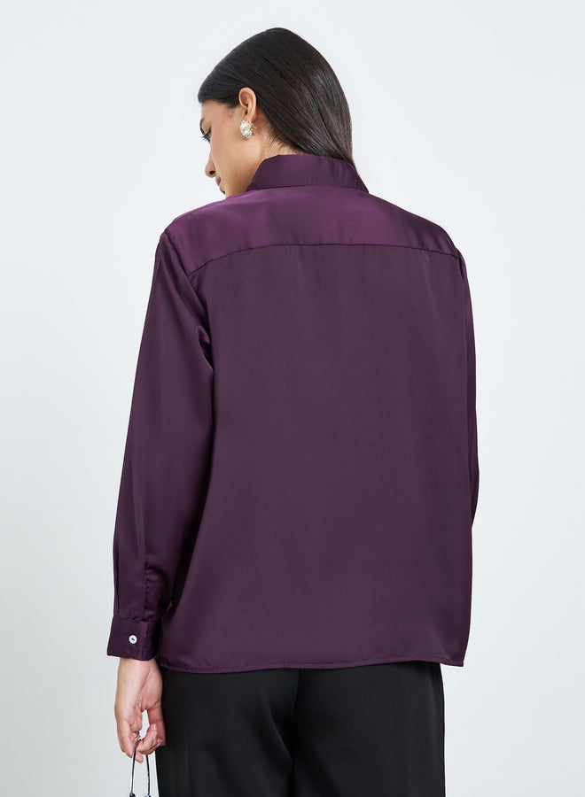 Styli Purple Pearl-Embellished Long Sleeve Shirt - Image 5
