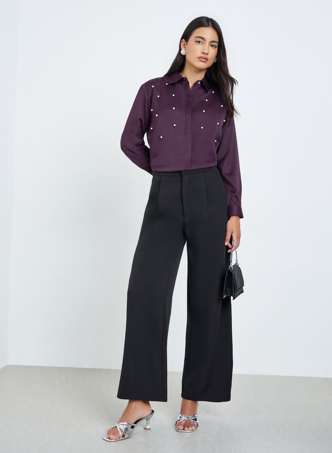 Styli Purple Pearl-Embellished Long Sleeve Shirt - Image 2