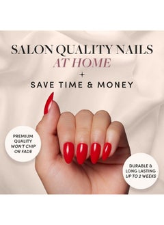 Glamnetic Press On Nails - Fiery Red | Opaque Bright Red Short Almond Fake Nails, Reusable | 15 Sizes - 30 Nail Kit  - Image 2
