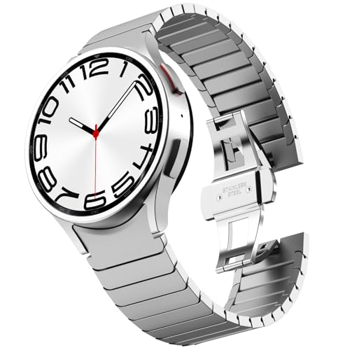 KADES Stainless Steel Band Compatible with Galaxy Watch 7654 40mm44mm 6 Classic 43mm47mm 5 Pro 45mm 4 Classic 42mm46mm No Gap Solid Stainless Steel Band Silver - Image 1