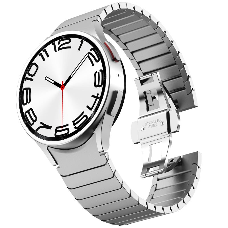 KADES Stainless Steel Band Compatible with Galaxy Watch 7654 40mm44mm 6 Classic 43mm47mm 5 Pro 45mm 4 Classic 42mm46mm No Gap Solid Stainless Steel Band Silver - Image 2