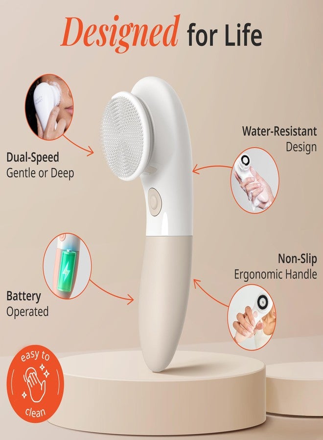 Vanity Planet Raedia Handheld Facial Cleansing Brush with 4 Interchangeable Brush Heads by Vanity Planet - Lightweight Daily Cleansing Brush for Glowing Skin - Water Resistant Face Exfoliator - Warm Grey - Image 3
