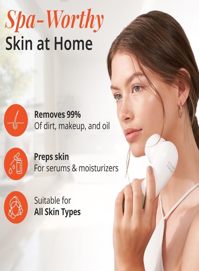 Vanity Planet Raedia Handheld Facial Cleansing Brush with 4 Interchangeable Brush Heads by Vanity Planet - Lightweight Daily Cleansing Brush for Glowing Skin - Water Resistant Face Exfoliator - Warm Grey - Image 2