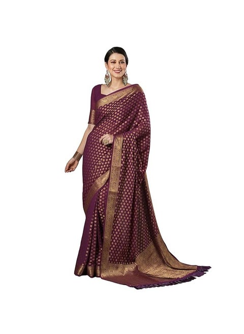 Women's Georgette Zari Woven Design Kanjeevaram Saree With Unstitched Blouse Piece