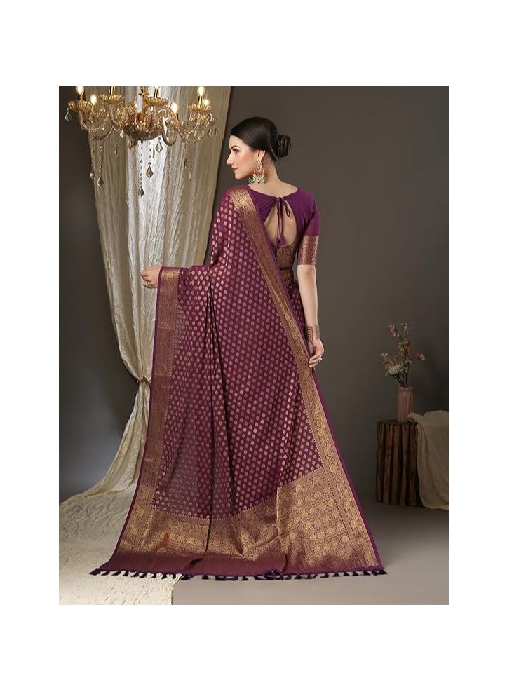 Women's Georgette Zari Woven Design Kanjeevaram Saree With Unstitched Blouse Piece