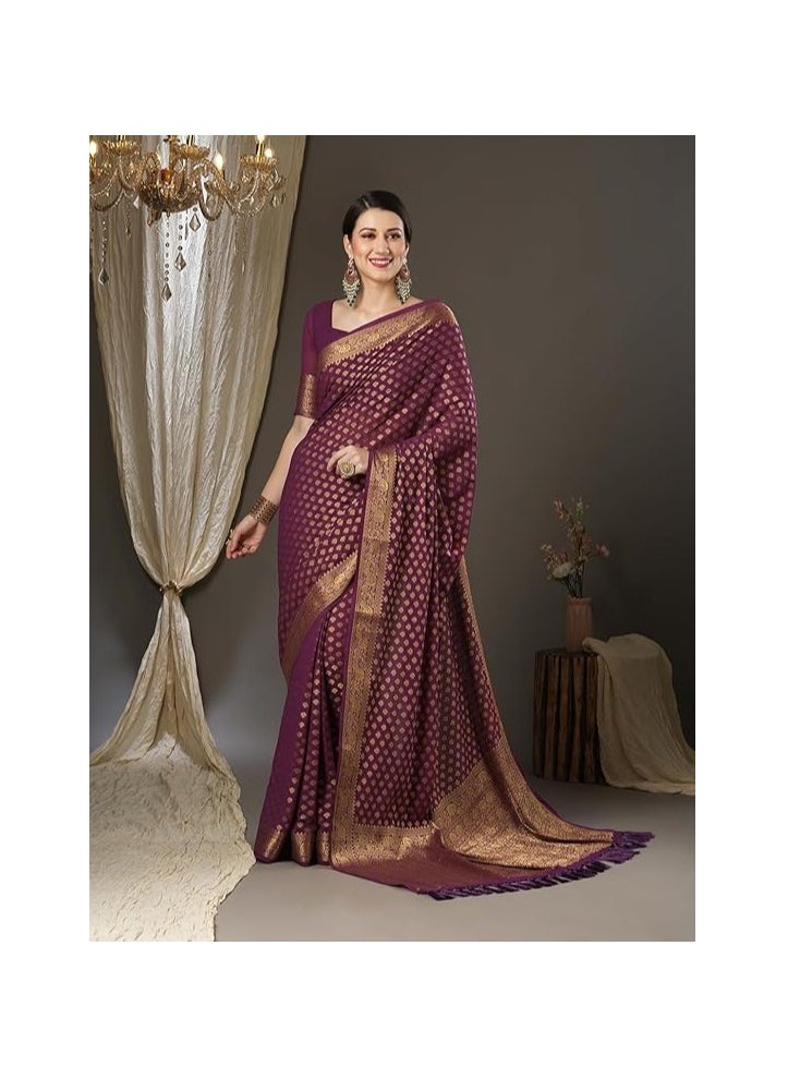 Women's Georgette Zari Woven Design Kanjeevaram Saree With Unstitched Blouse Piece