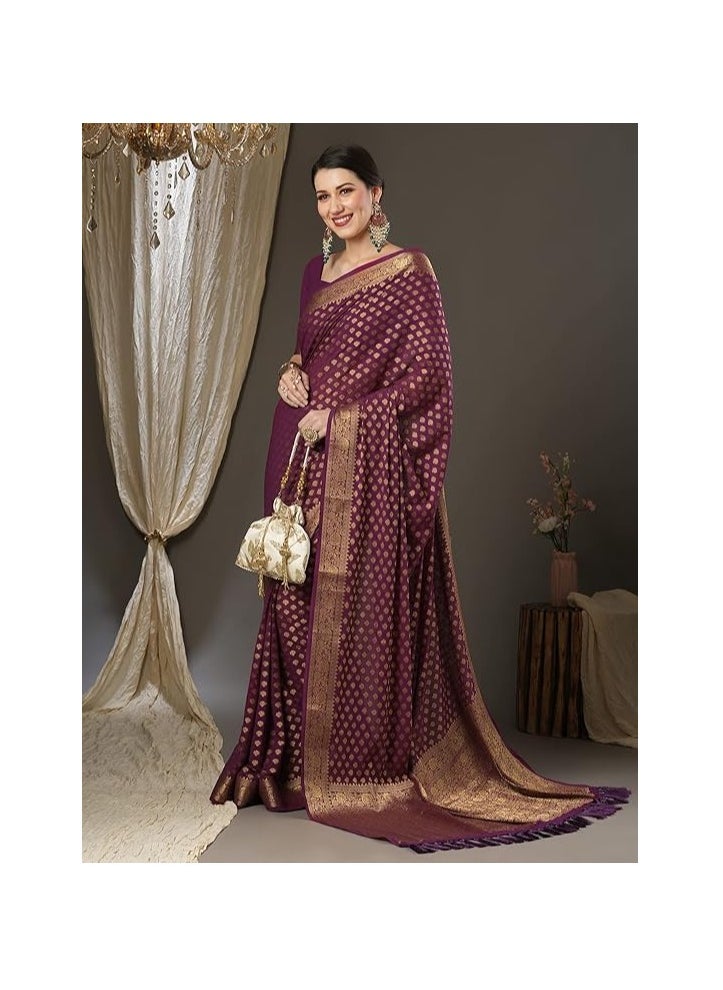 Women's Georgette Zari Woven Design Kanjeevaram Saree With Unstitched Blouse Piece