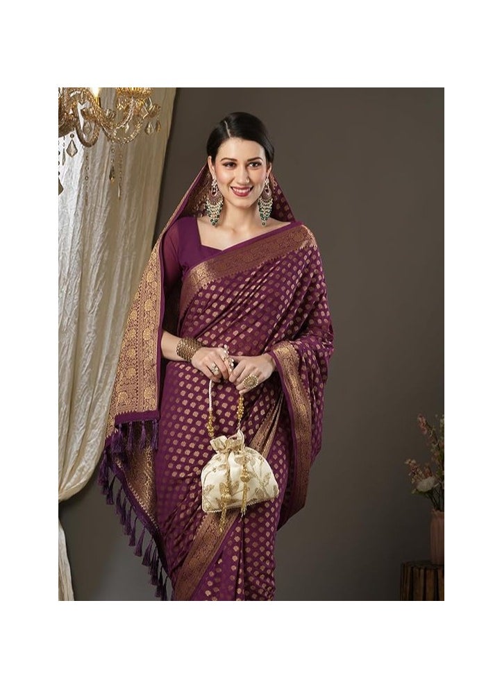 Women's Georgette Zari Woven Design Kanjeevaram Saree With Unstitched Blouse Piece
