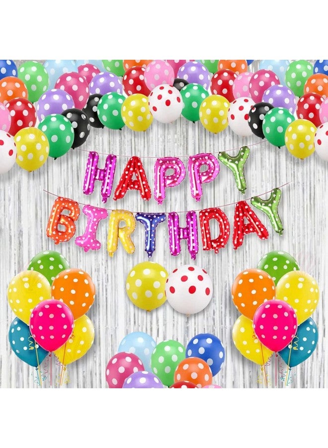 HK balloons Pack Of 34 Pcs Happy Birthday Banner Decoration Kit Set With Metallic Balloons (Polka Dot Birthday Decortion Set - Pack Of 35) - Image 1