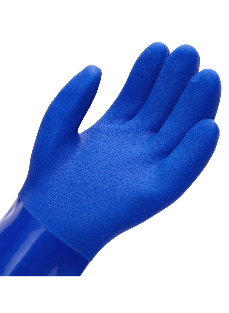 2 Pairs Rubber Household Cleaning Gloves for Kitchen Dishwashing, Cotton Lined, Blue - Image 3