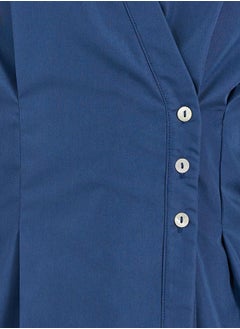 Styli Women Navy Blue Solid Pleated Regular Fit Wrap Shirt  - Image 3