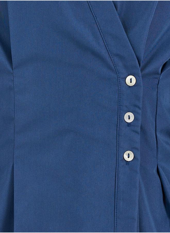 Styli Women Navy Blue Solid Pleated Regular Fit Wrap Shirt  - Image 3