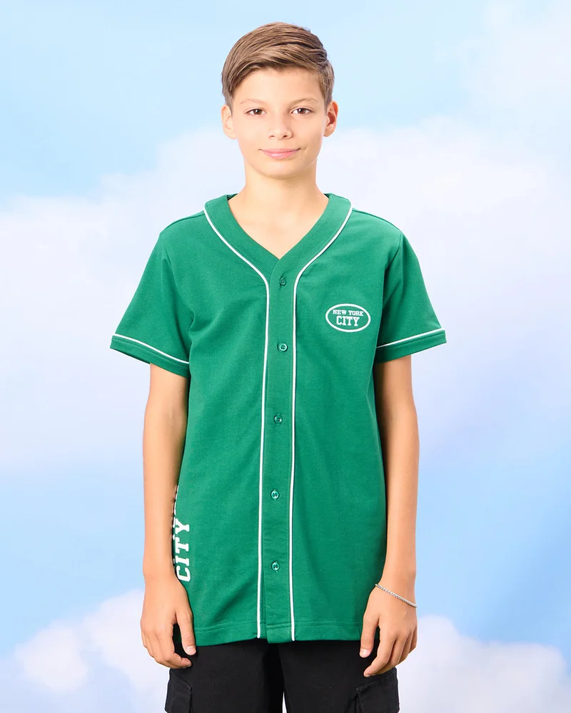 REDTAG Senior Boys Green Baseball Shirt